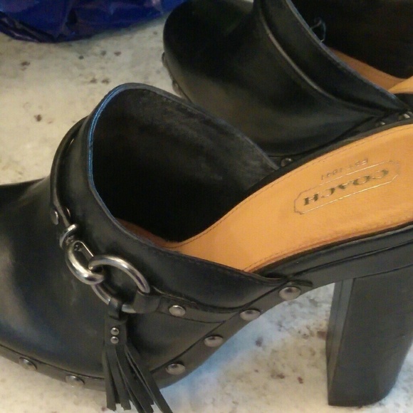 Authentic Coach Leather/ Gun Metal Stud Clogs - Picture 4 of 6